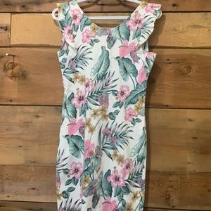 Floral Dress with Frill Sleeve Accent